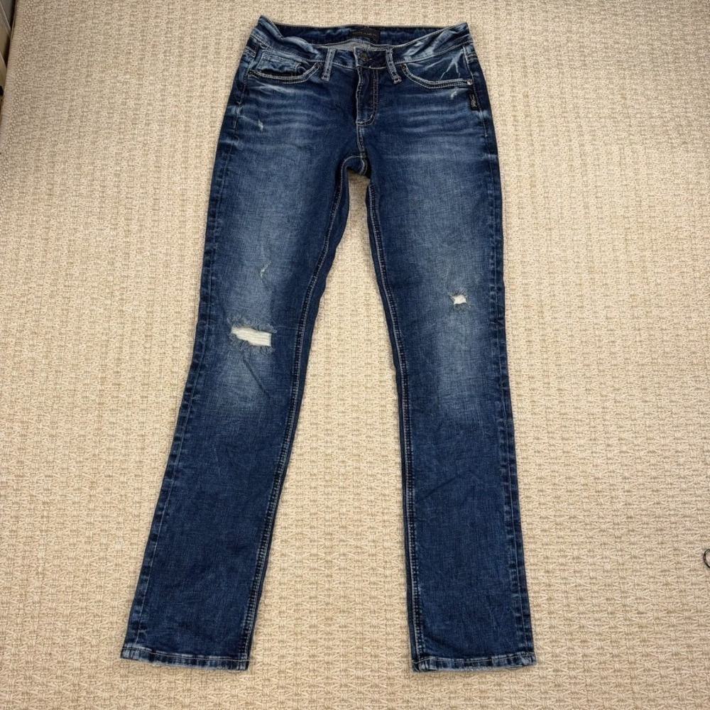Silver‎ Jeans Co Womens 28 Suki Straight Low Rise Distressed Y2K Denim